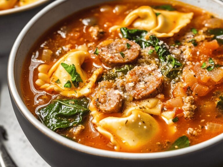 Tortellini Soup with Italian Sausage & Spinach Recipe that warms your heart