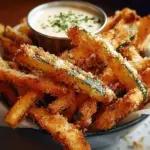 Crispy Parmesan zucchini fries served with marinara sauce, a healthy snack recipe
