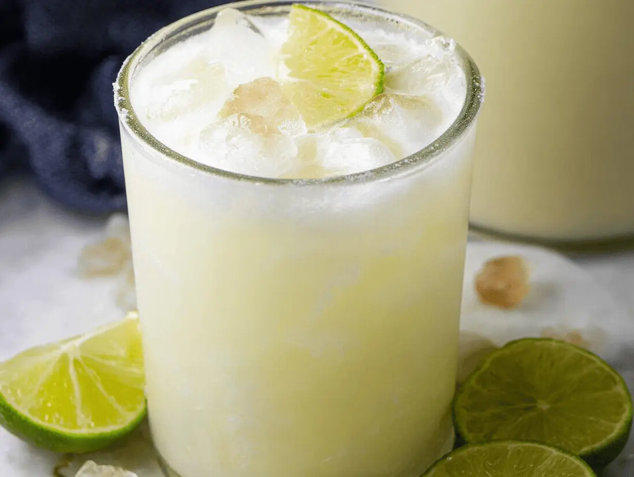 Refreshing Brazilian lemonade with mint and lime slices in a glass, perfect summer drink